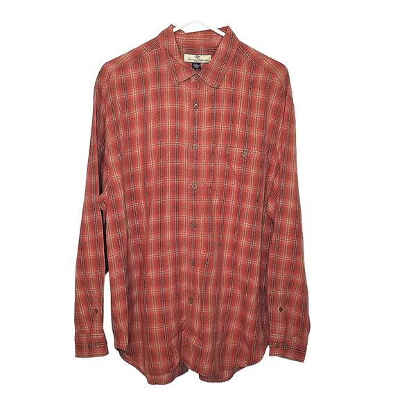 Tommy Bahama 100% Silk Plaid Long Sleeve Button Down Shirt Size Large - Picture 2 of 8